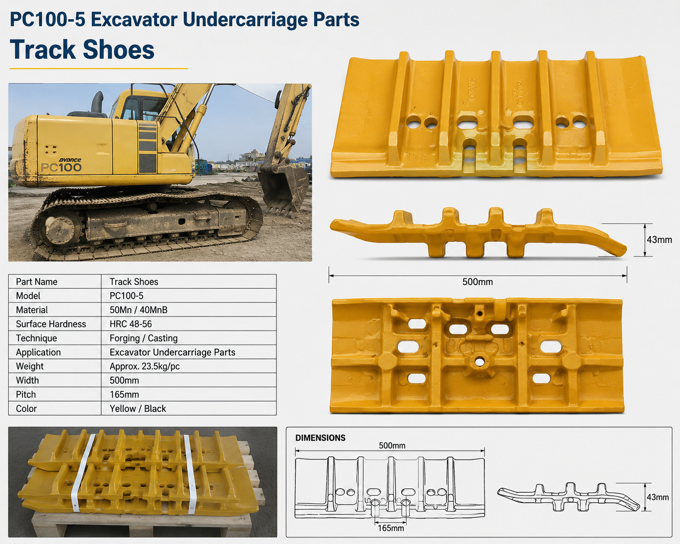 High Strength Komatsu PC100-5 Excavator Undercarriage Parts Track Shoes