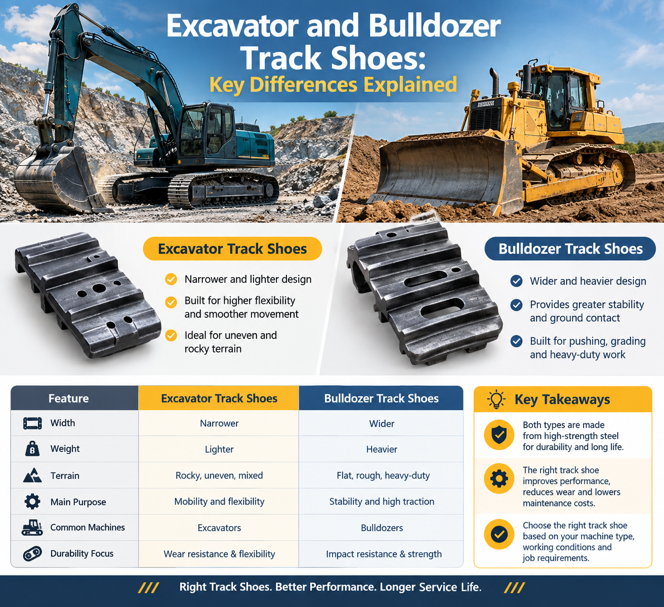 Excavator and Bulldozer Track Shoes: Key Differences Explained